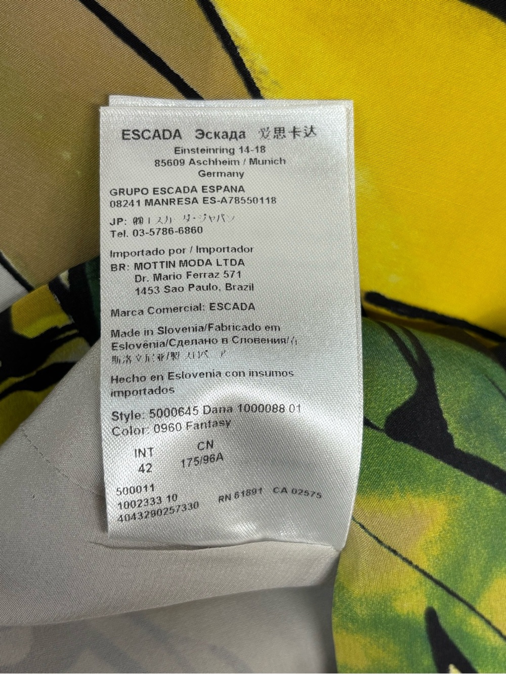 ESCADA Vibrant Leaf Print Cowl Neck Sheath Dress w/Belt 100% Silk Size 12 /INT42 - Picture 6 of 11